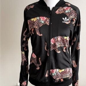adidas Black Floral Leopard Bomber Track Jacket